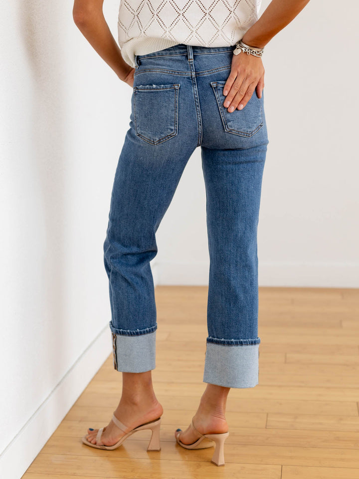 cuffed pintuck denim jeans