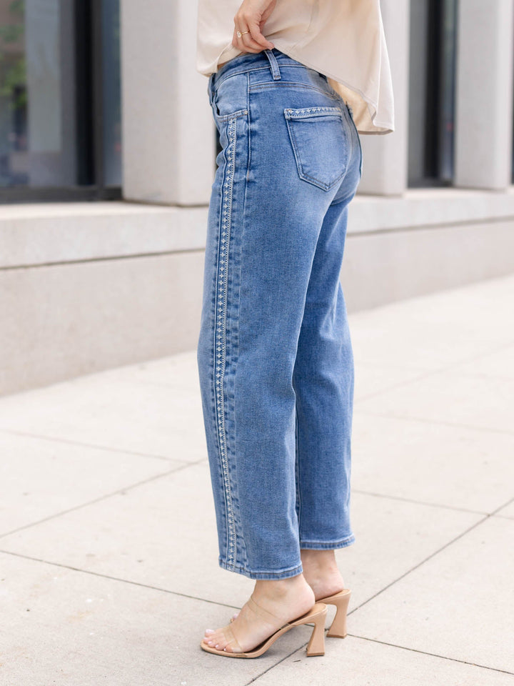 RISEN Medium High Rise Ankle Barrel Stretchy Jeans