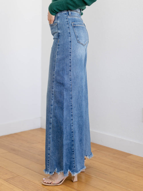 wide leg frayed medium denim