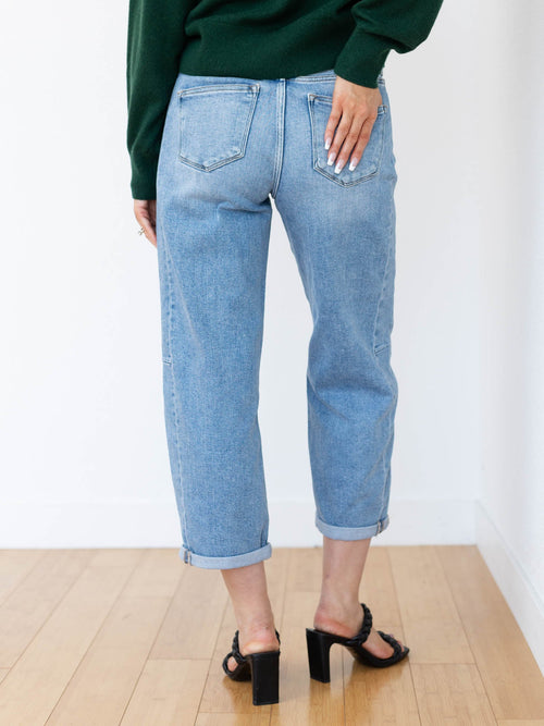 medium wash baggy barrel denim