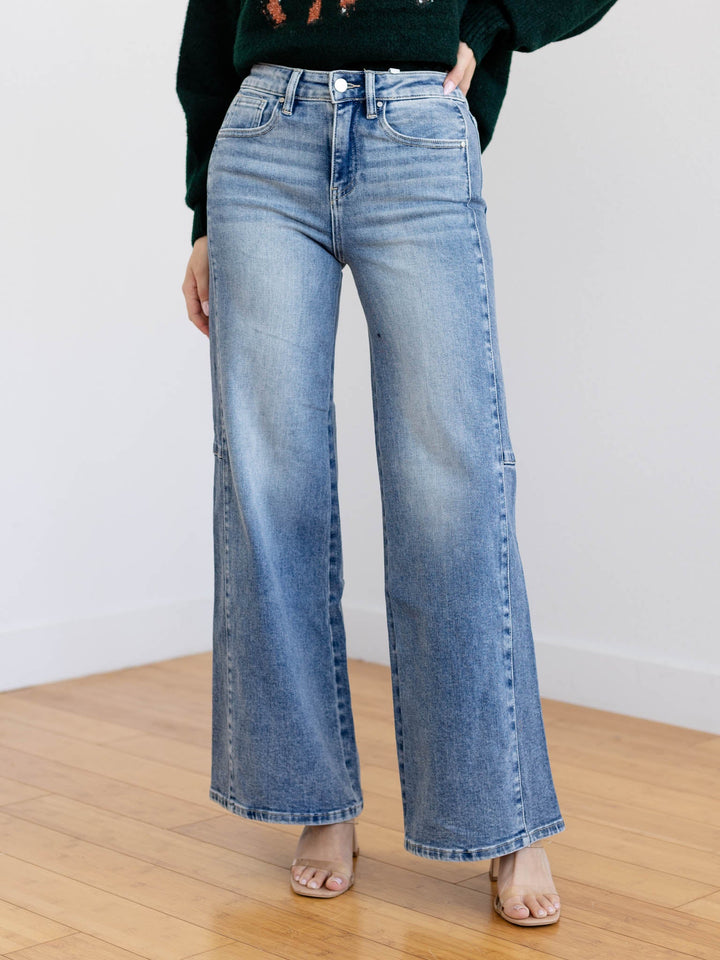 side detail wide leg denim