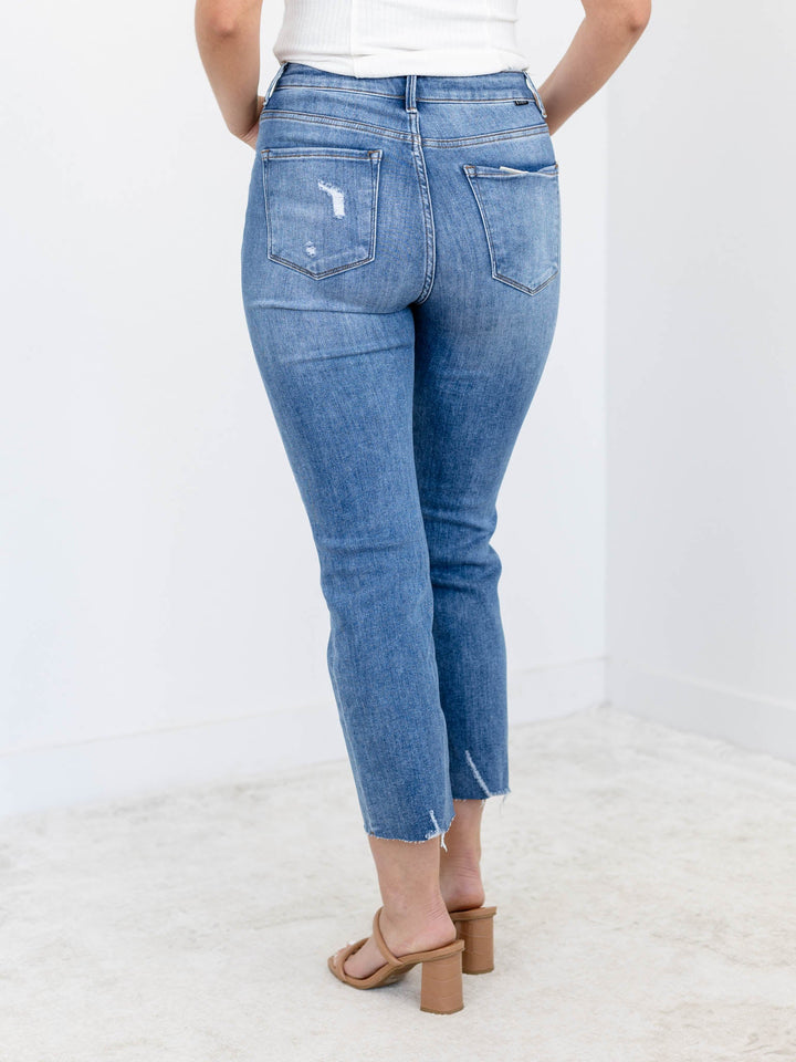 RISEN Medium High Rise Crop Slim StraightDenim jeans
