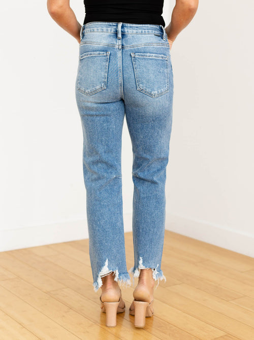 distressed chewed hem washed medium denim