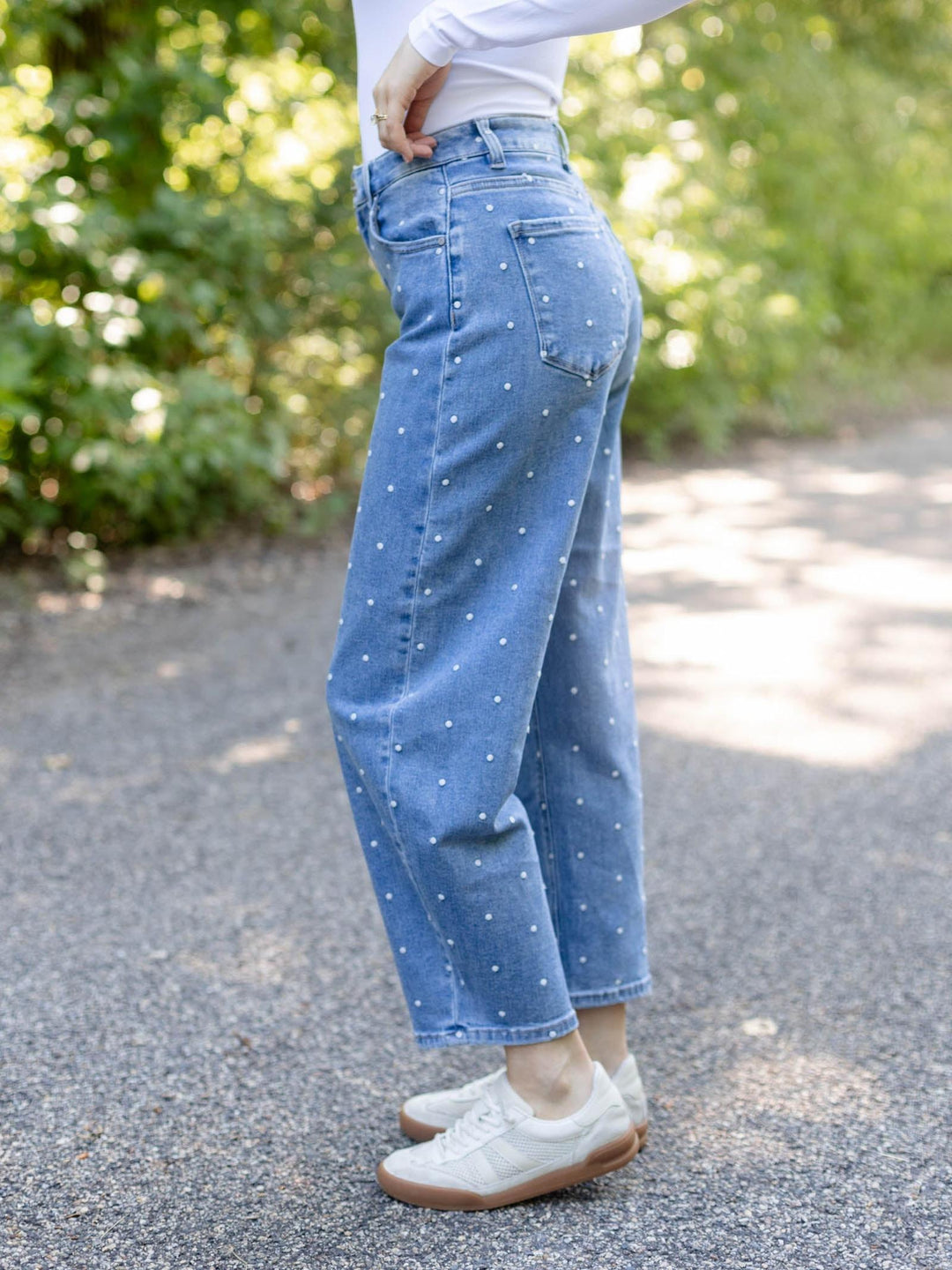 RISEN Medium High Rise Polka Dot Embroidery Crop
