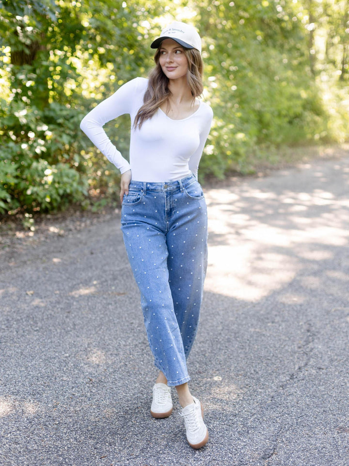 RISEN Medium High Rise Polka Dot Embroidery Crop