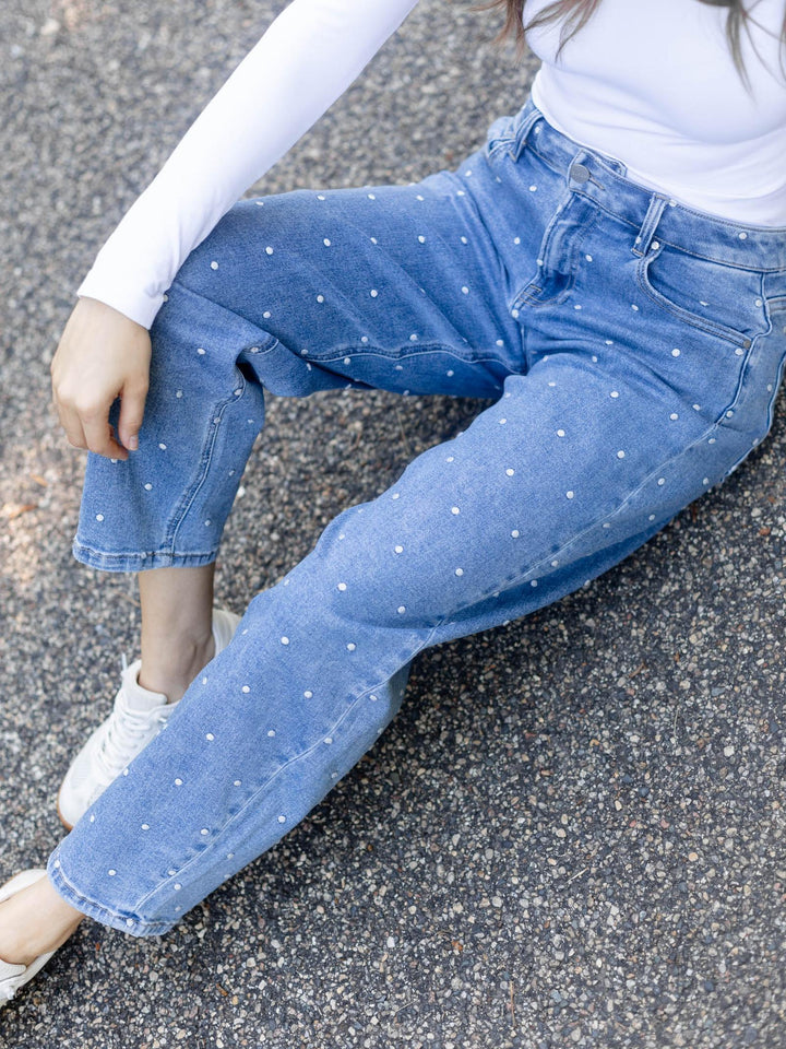 RISEN Medium High Rise Polka Dot Embroidery Crop