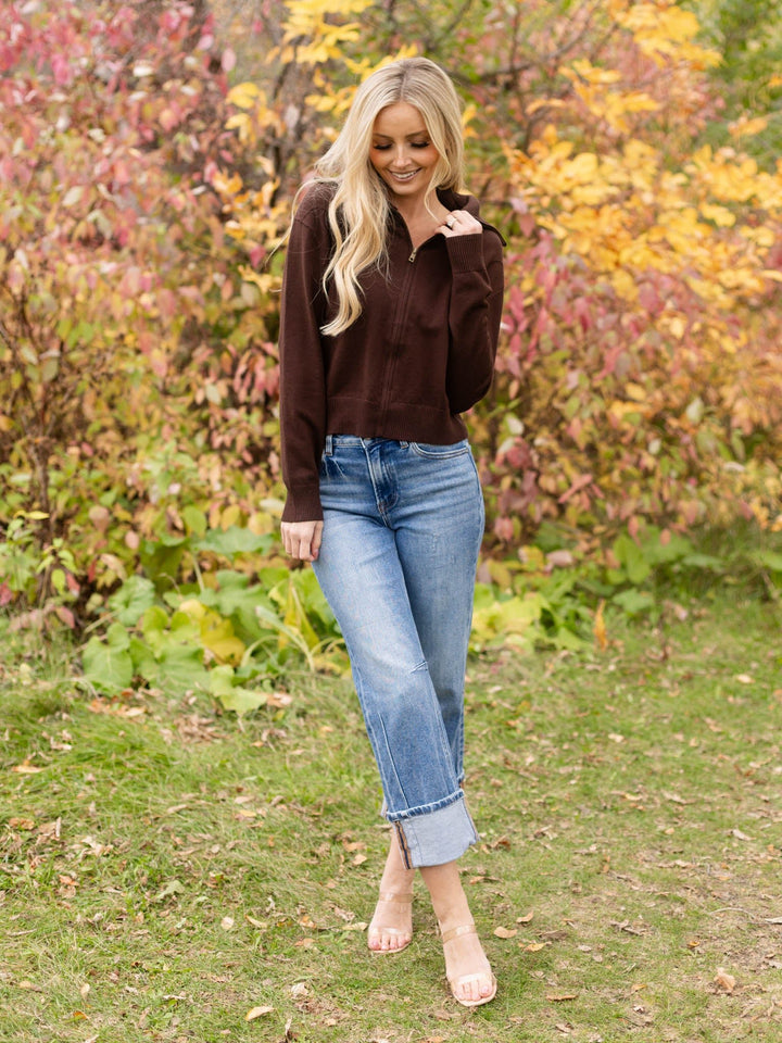 RISEN Medium High Rise Straight Cuffed Hem Jeans