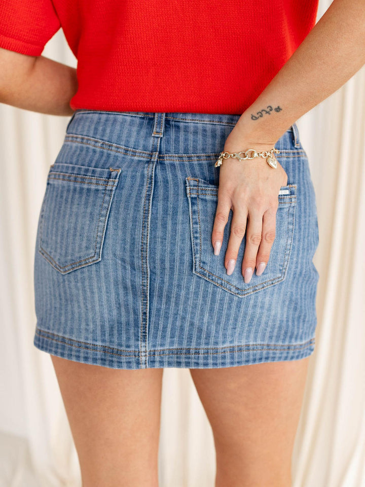 striped denim skort