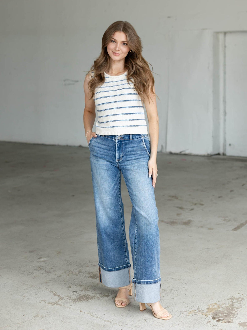 wide leg cuffed hem jeans