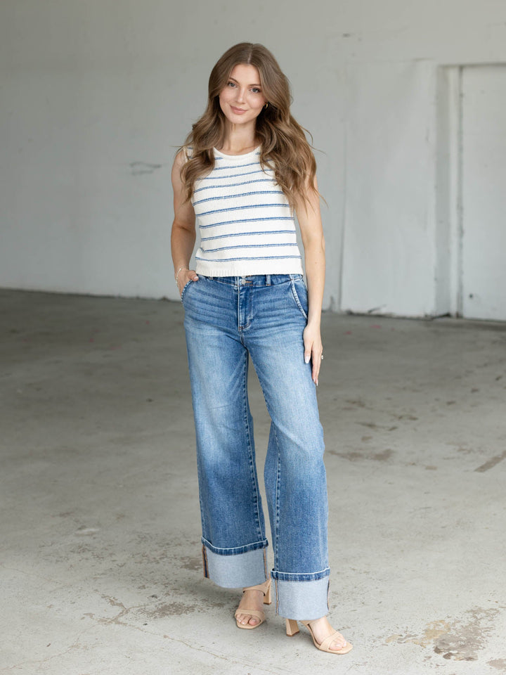 wide leg cuffed hem jeans