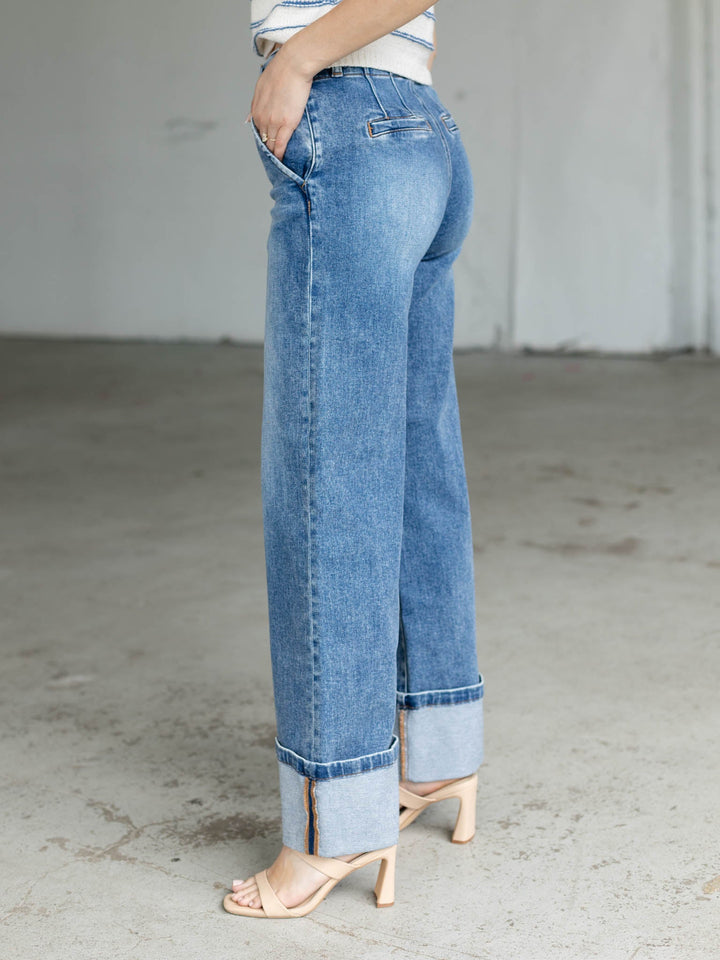 wide leg cuffed hem jeans
