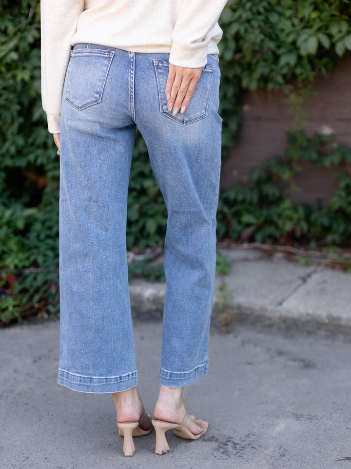 RISEN Medium High Rise Yoke Detail Crop Wide Leg