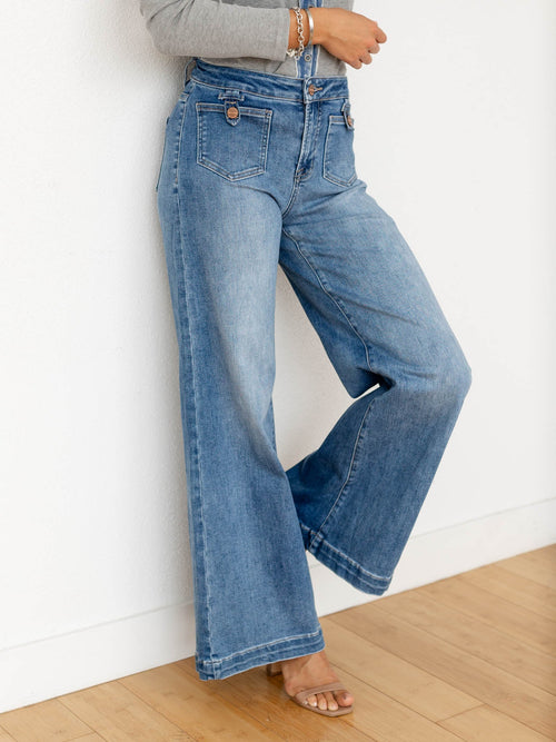 wide leg patch pocket denim
