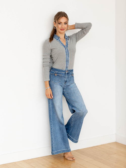 wide leg patch pocket denim