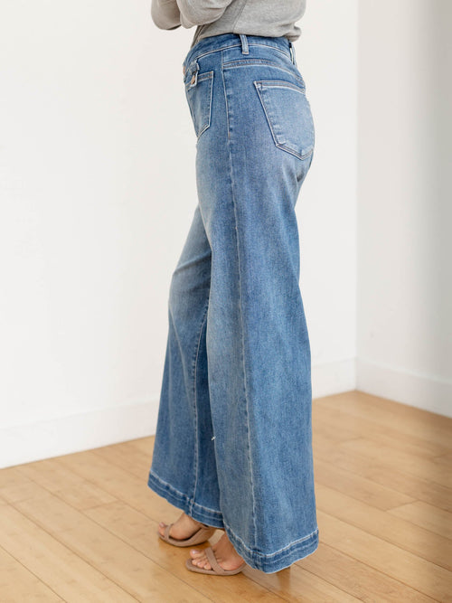 wide leg patch pocket denim