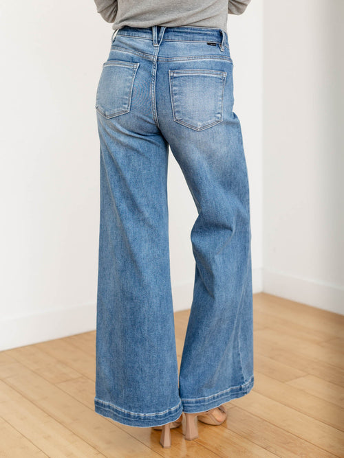 wide leg patch pocket denim