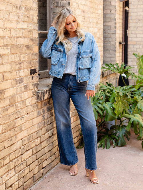 pocket front boxy denim jacket