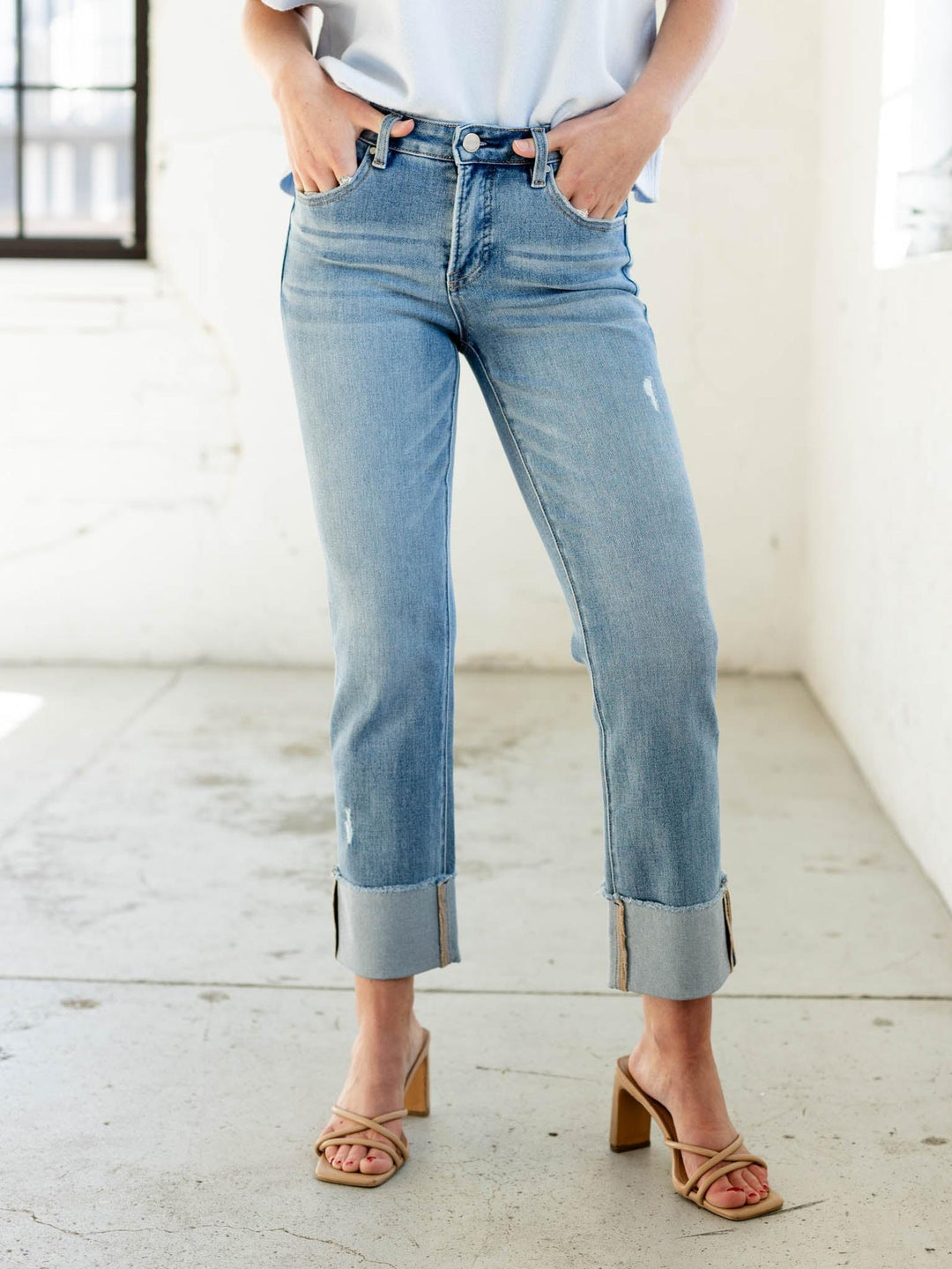 RISEN Medium Tummy Control Mid Rise Cuffed Straight