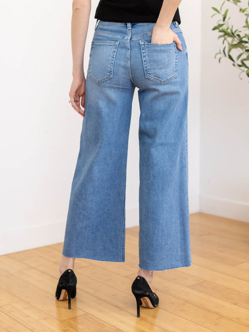 front slit wide leg cropped denim