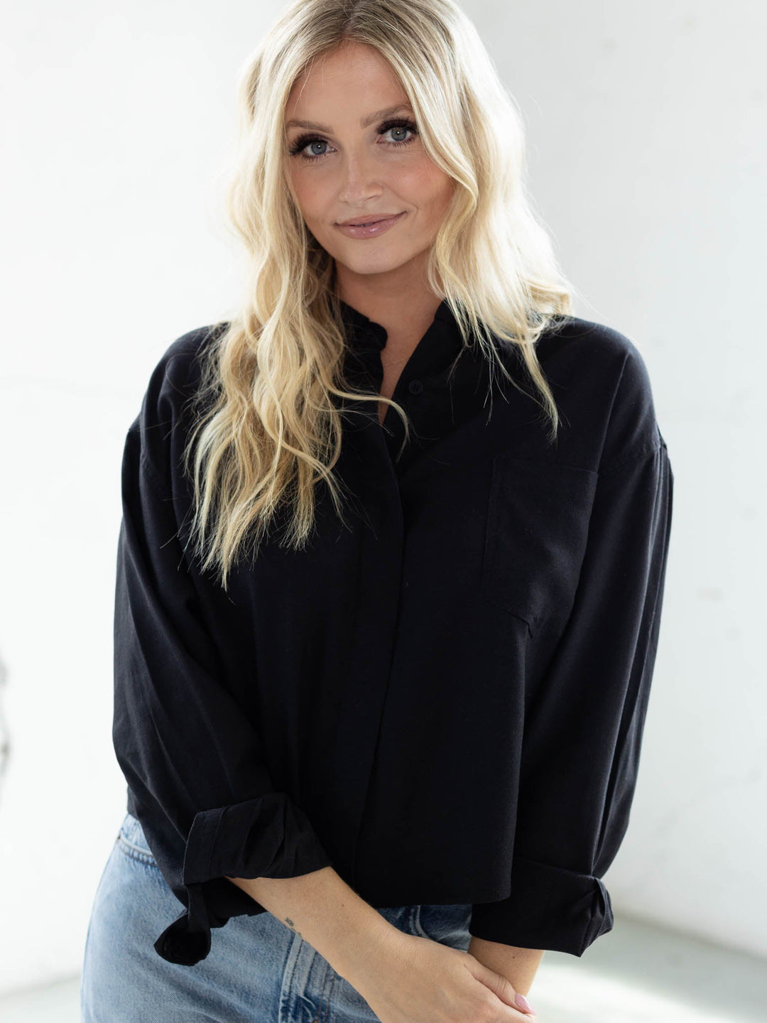 RISEN Oversized Cropped Linen Shirt