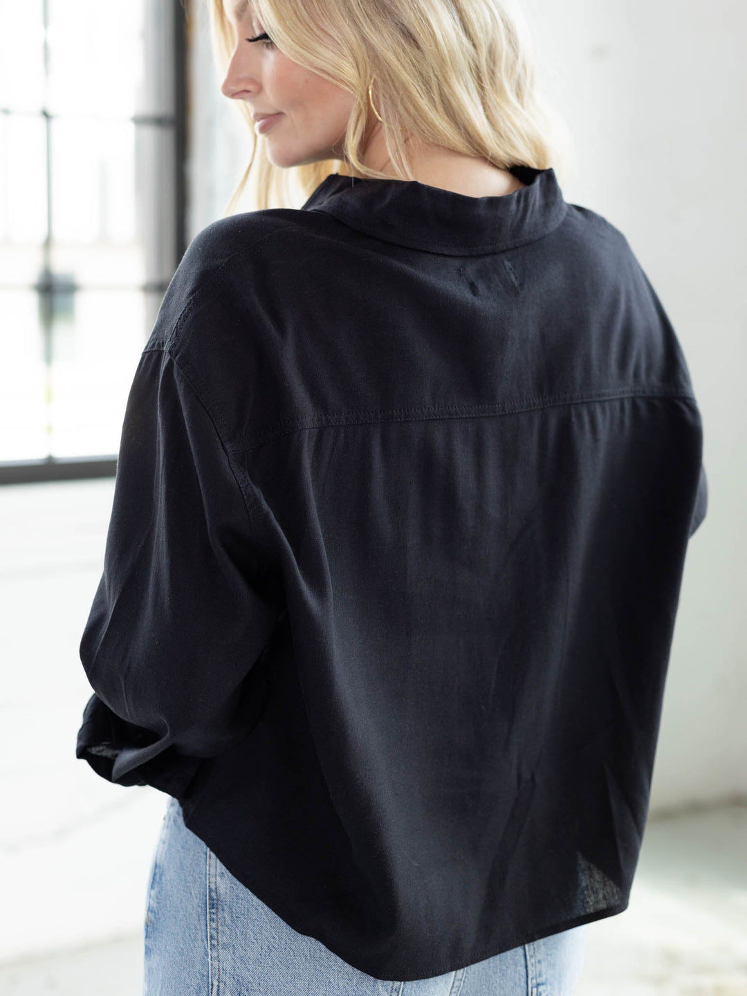 RISEN Oversized Cropped Linen Shirt