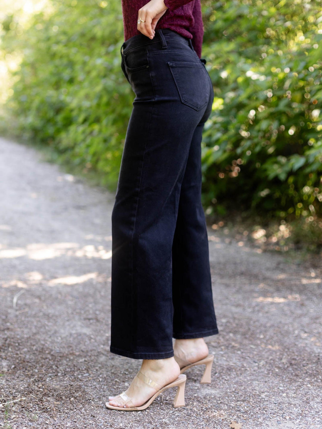 RISEN Washed Black Tummy Control High Rise Ankle Straight