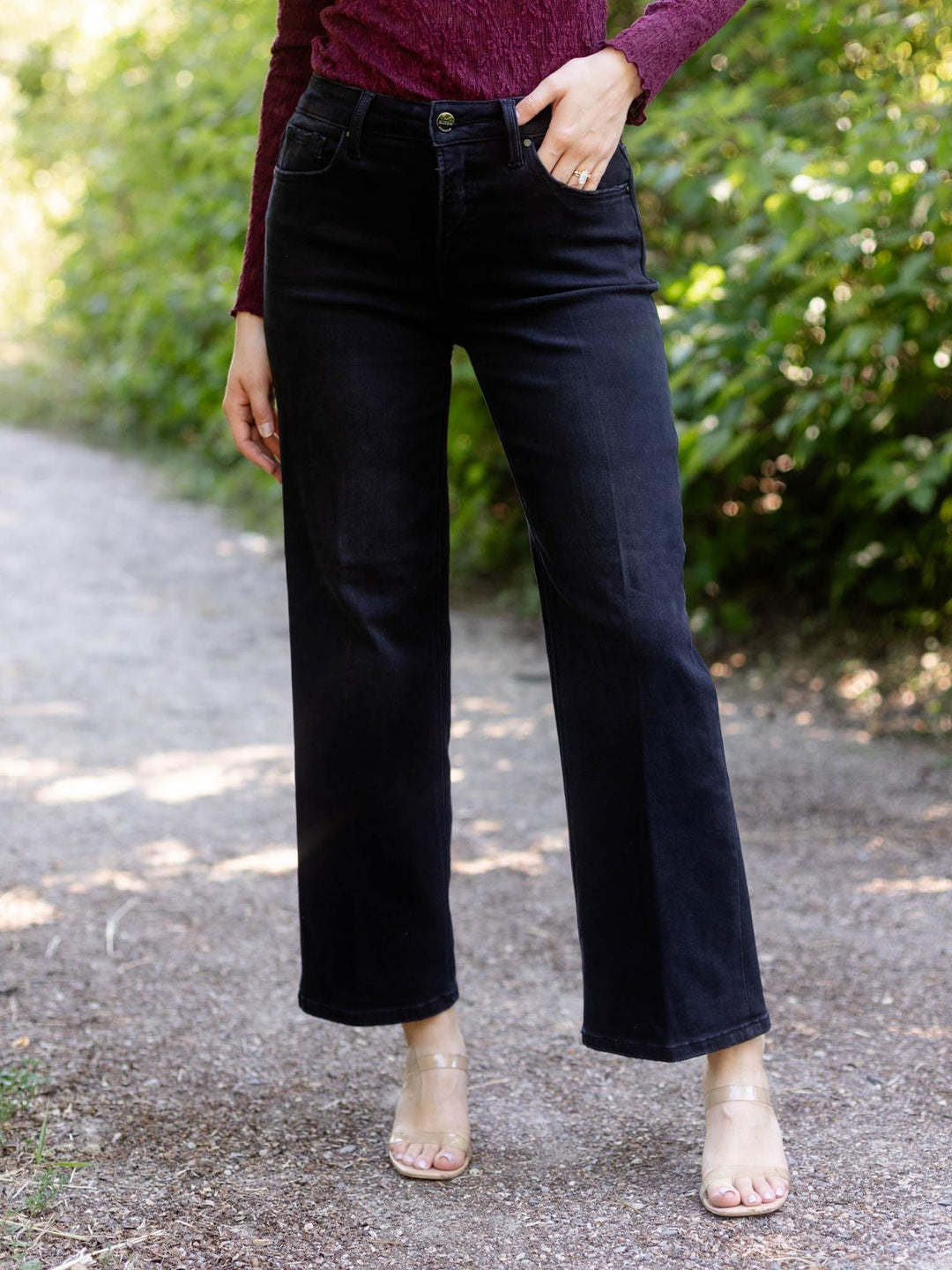 RISEN Washed Black Tummy Control High Rise Ankle Straight