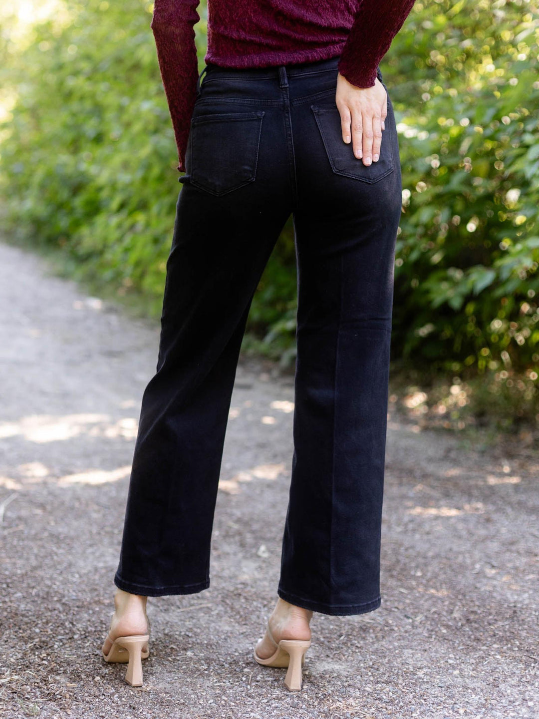 RISEN Washed Black Tummy Control High Rise Ankle Straight