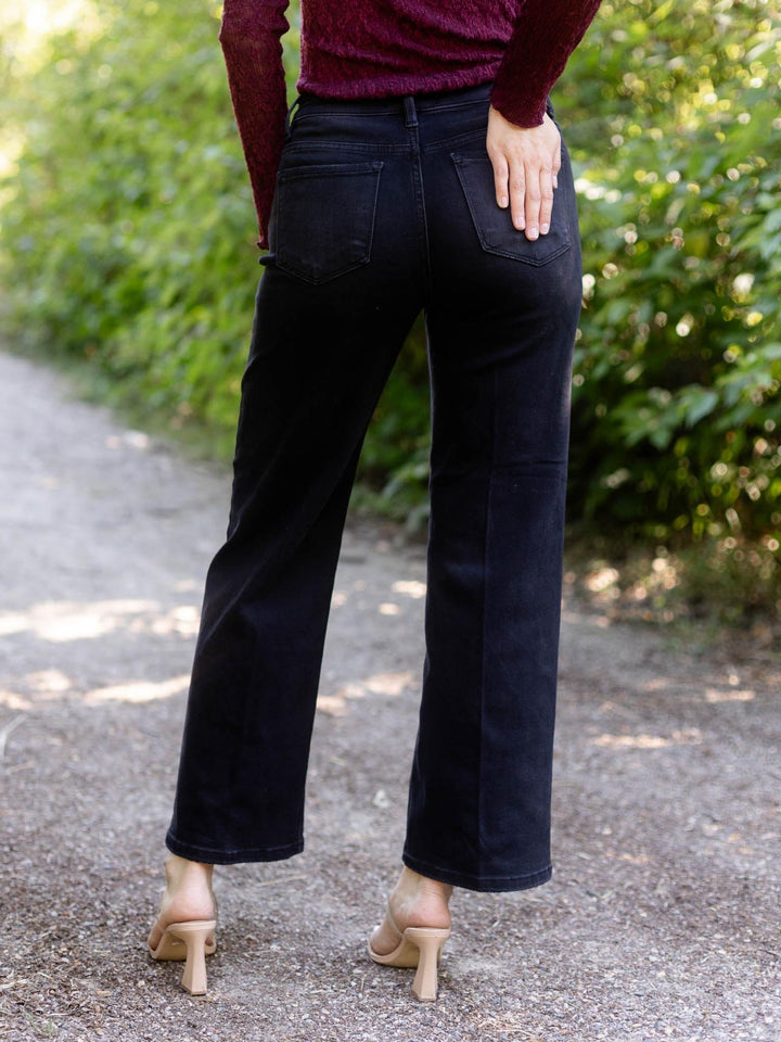 RISEN Washed Black Tummy Control High Rise Ankle Straight