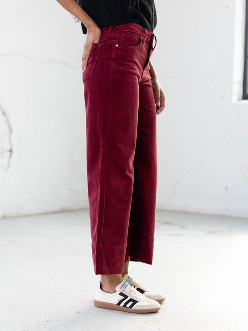 wide wine colored corduroy pants