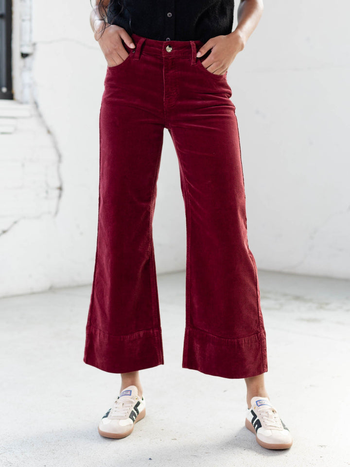 wide wine colored corduroy pants