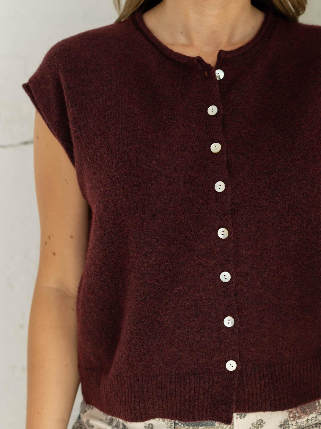 Roll Sleeve Button Up Sweater Cardi Top