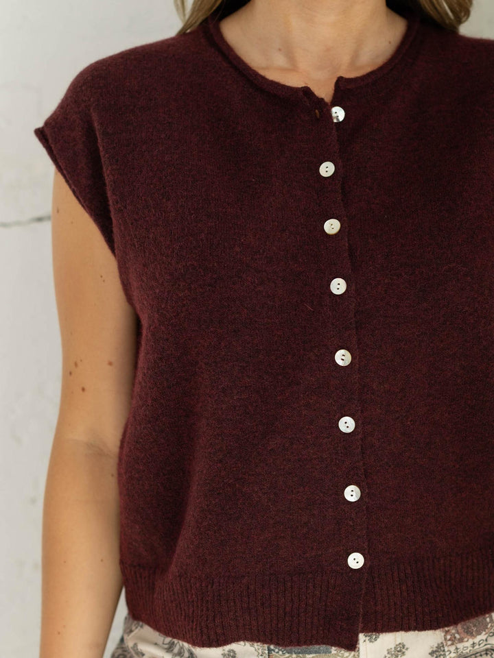 Roll Sleeve Button Up Sweater Cardi Top