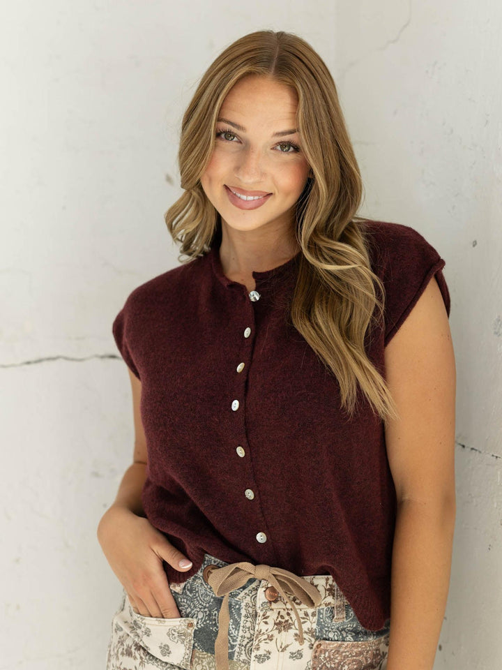 Roll Sleeve Button Up Sweater Cardi Top