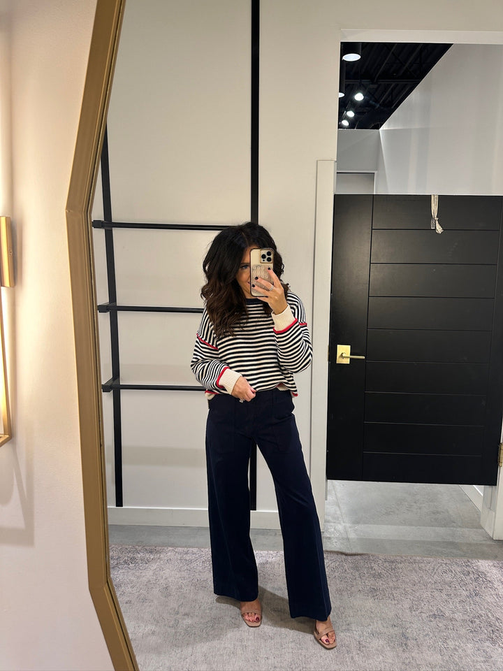 Roll Up Neck Stripe Sweater Top