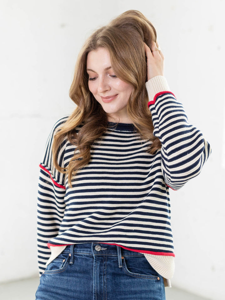 stripe boxy drop sleeve sweater