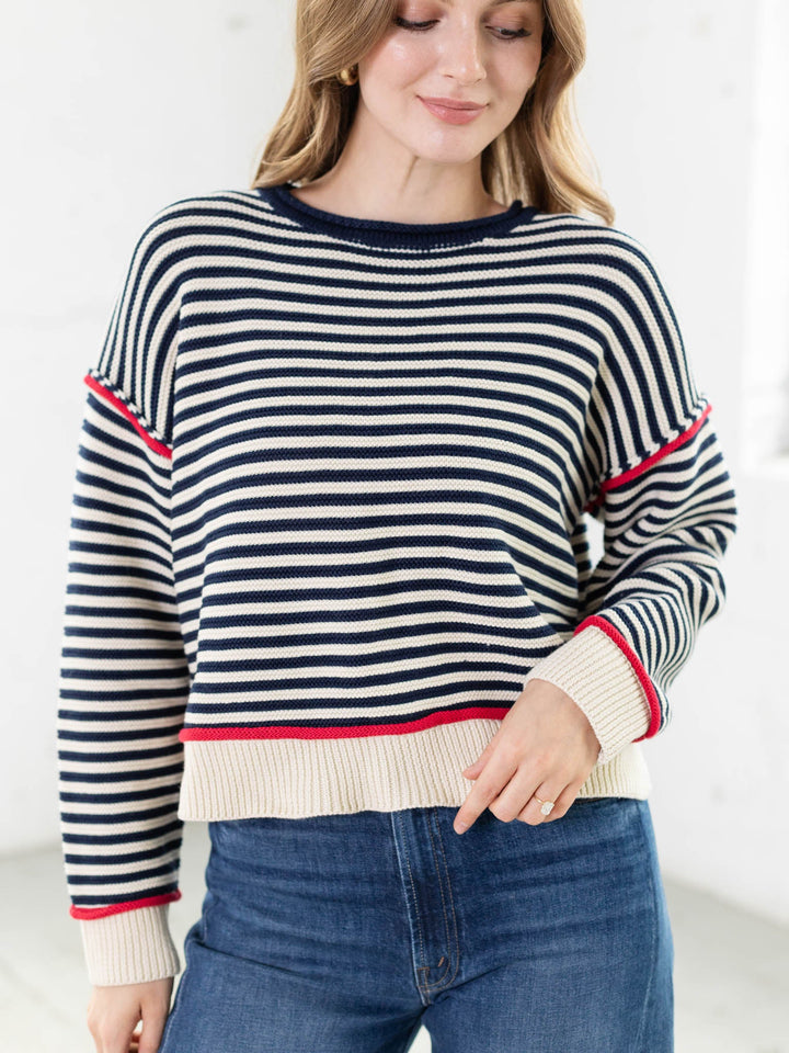 stripe boxy drop sleeve sweater