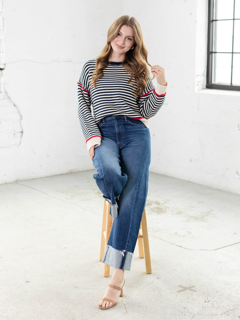 stripe boxy drop sleeve sweater