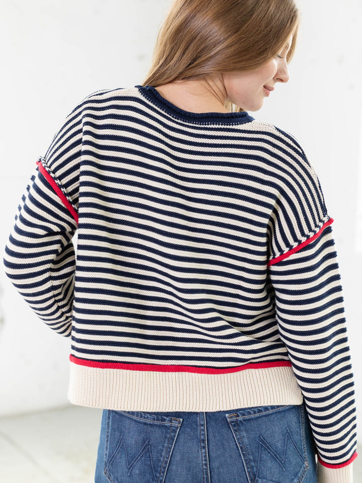 stripe boxy drop sleeve sweater