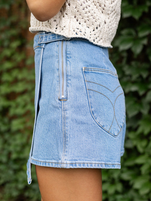wrap style denim skort