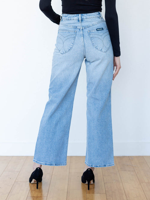 light wash rigid cropped wide leg denim