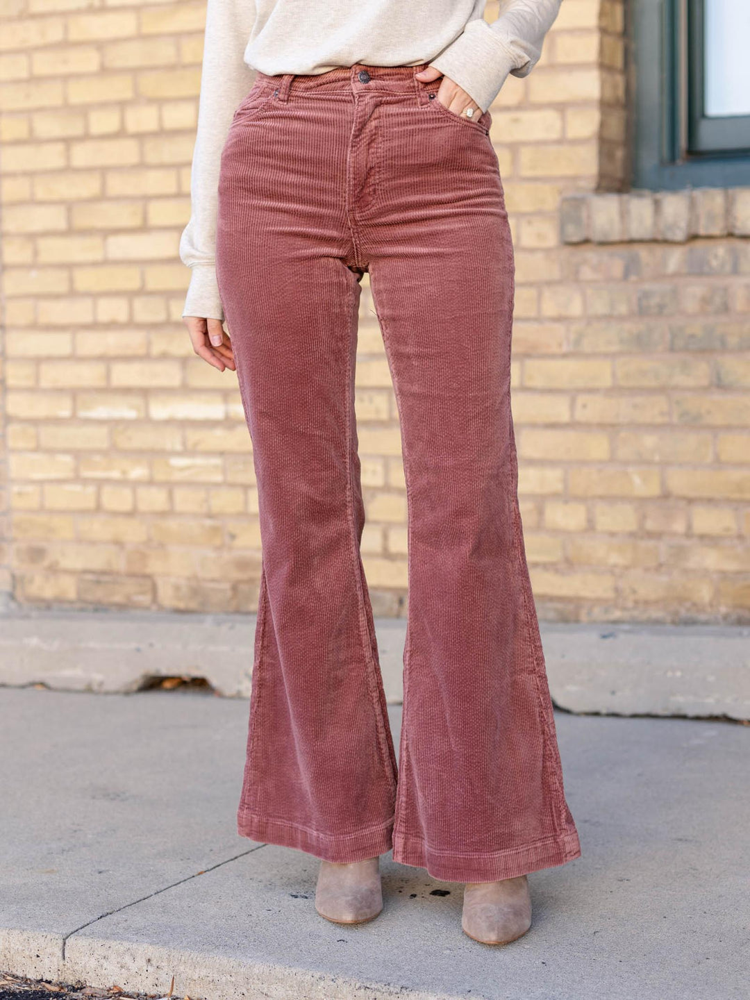 colored washed flared corduroy pants