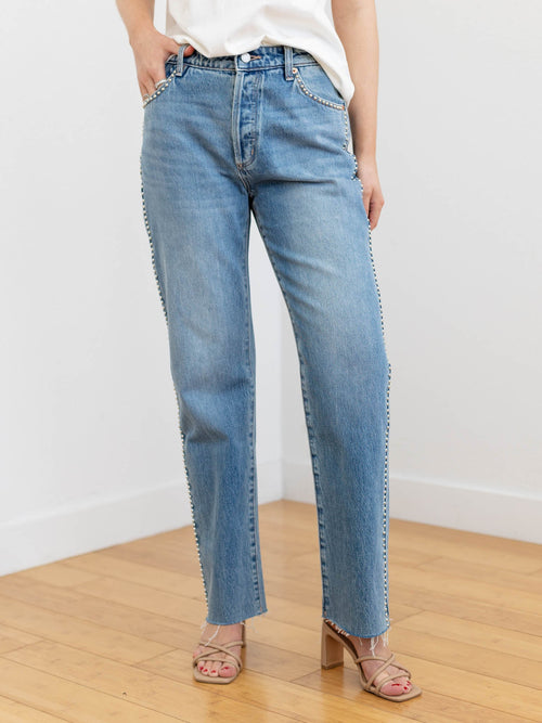 studded side straight medium wash denim