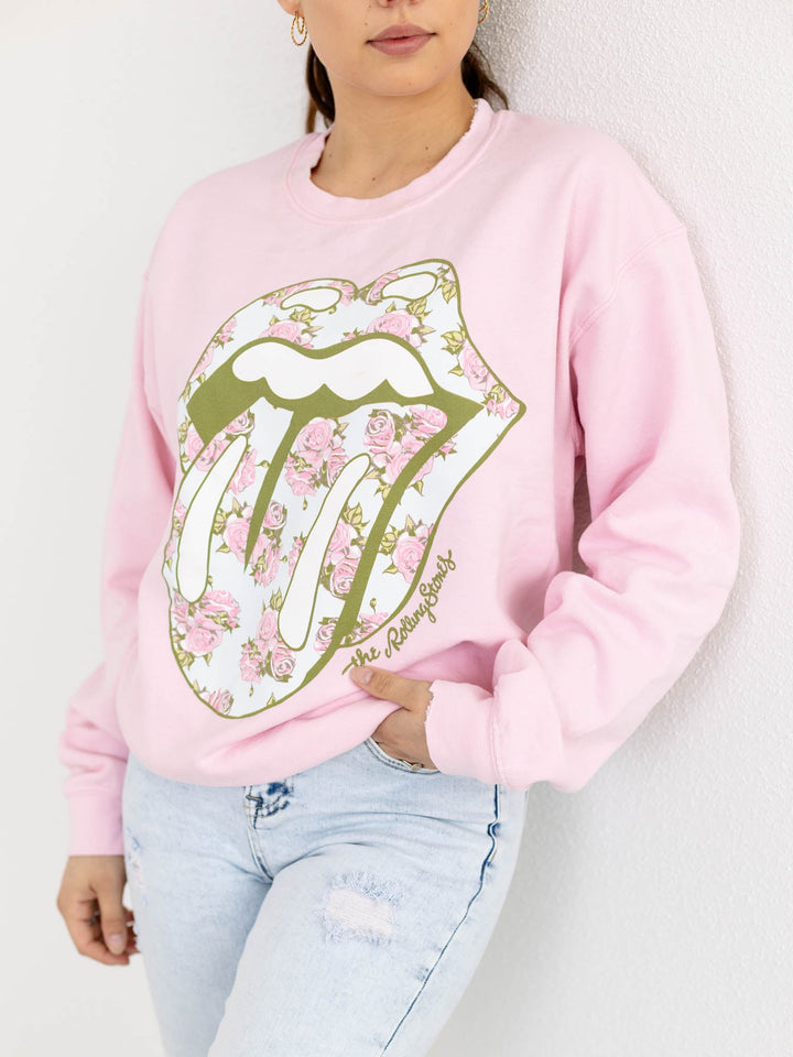 Rolling Stones Floral Lick Graphic SweatshirtScreen tees