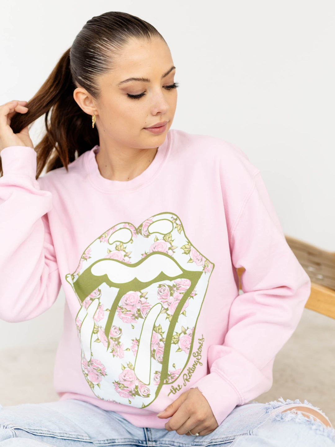 Rolling Stones Floral Lick Graphic SweatshirtScreen tees