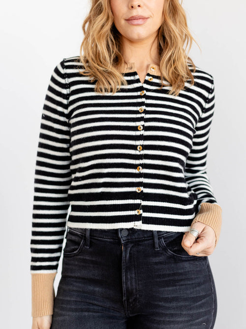 stripe button front cardigan