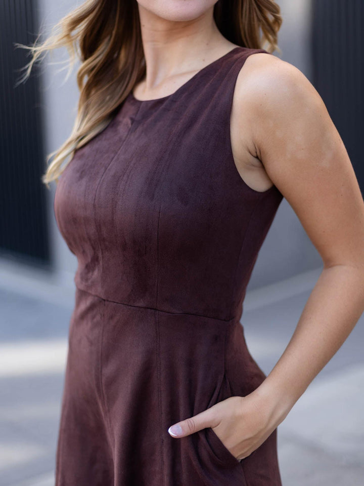 Round Neck Faux Suede Midi Dress