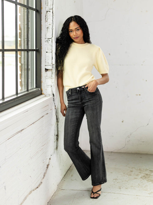 light yellow fuzzy short sleeve sweater