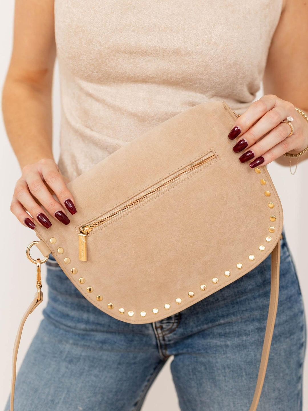 light tan studded bum bag