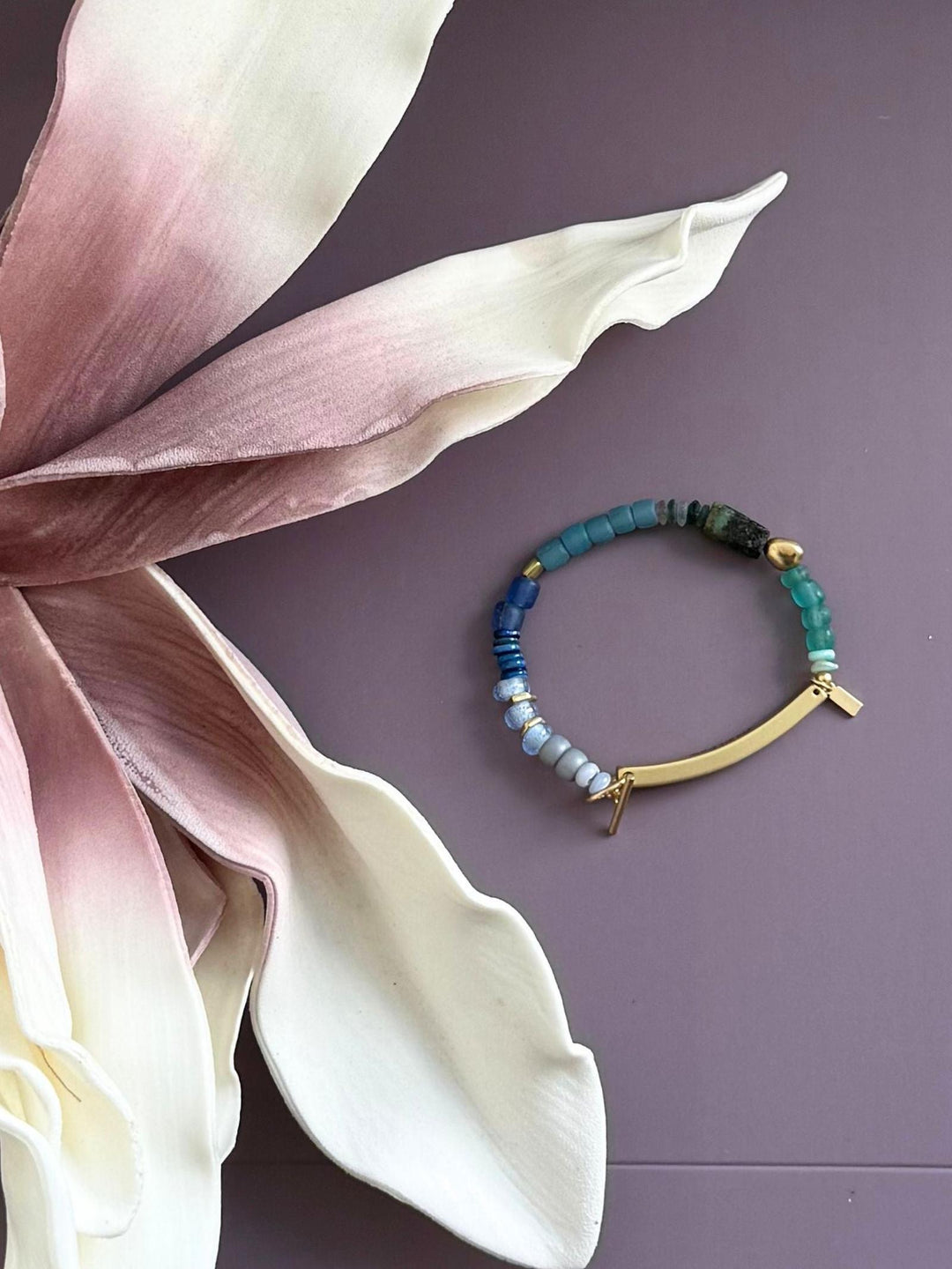 green and blue beaded bracelet